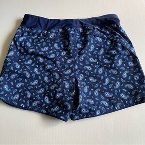 Lands End Women's Deep Sea Navy Paisley Built-In Brief SWIM SHORT 505887 Size 14